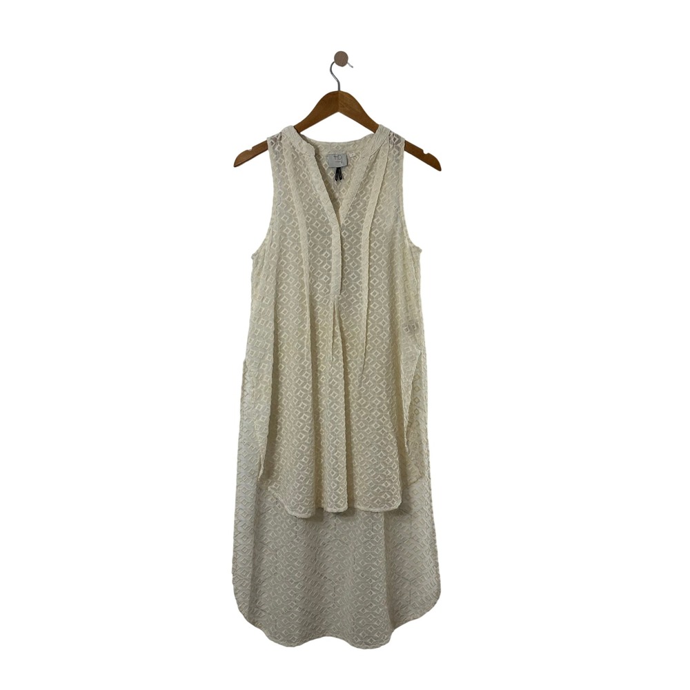 HD in Paris Cream Diamond Eyelet‎ High-Low Sleeveless Tunic Top Womens XS